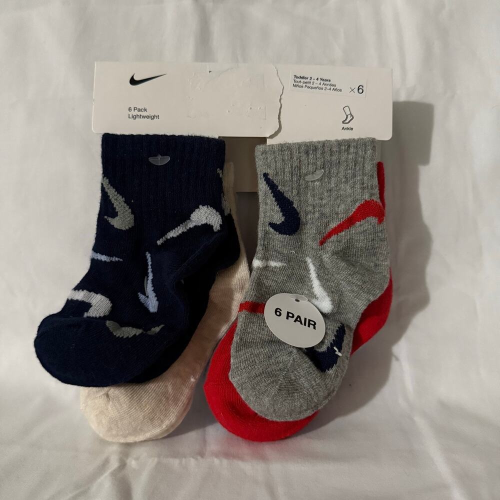 Nike Toddler 6 Pk Multicolor Ankle Cotton Cushion Swoosh Logo Sock Set Sz 2-4 Yr
